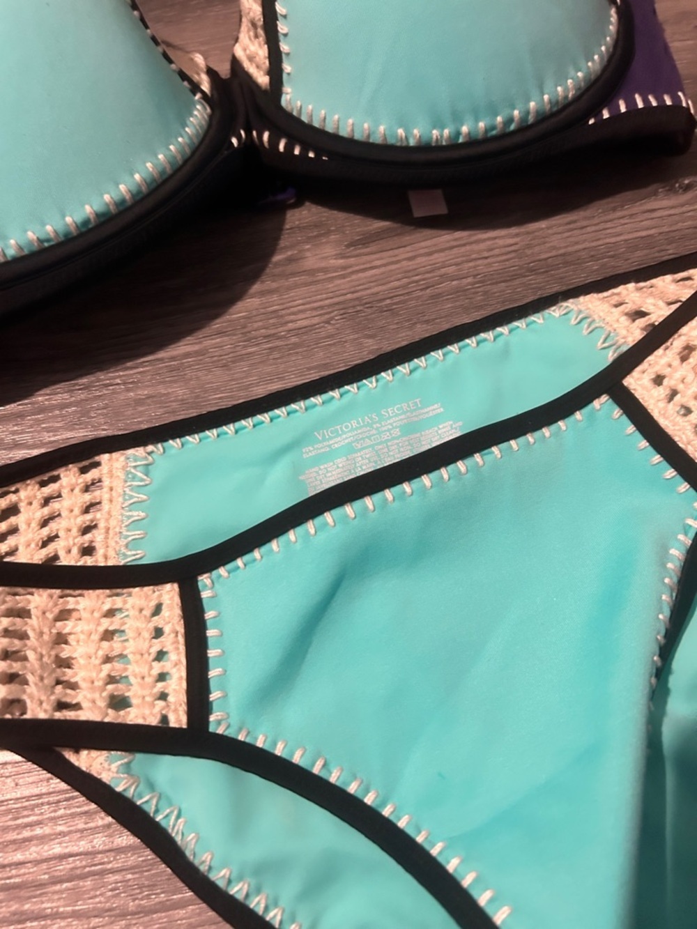 Victoria's Secret Aqua Blue Crochet Trim Bikini - Picture 2 of 5